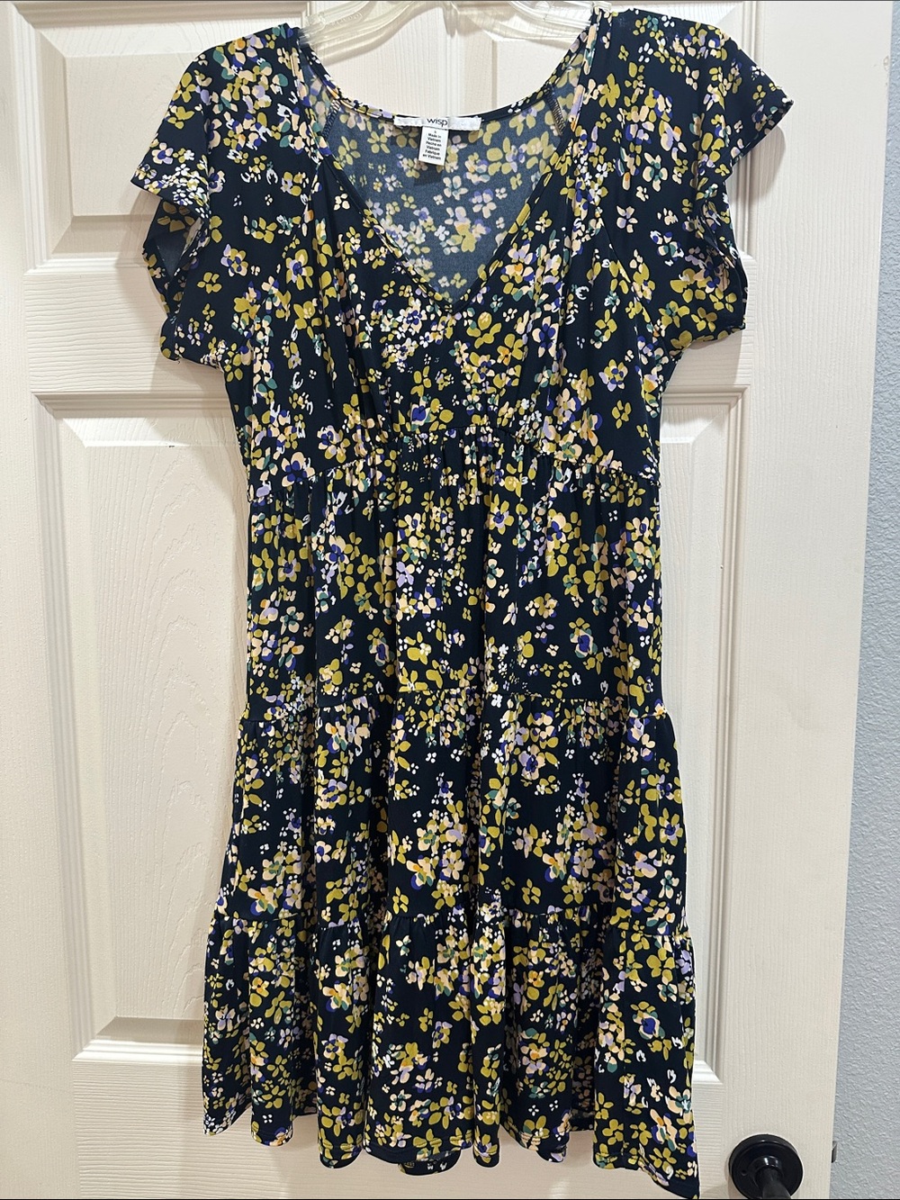 Floral Navy Tiered V-Neck Midi Dress